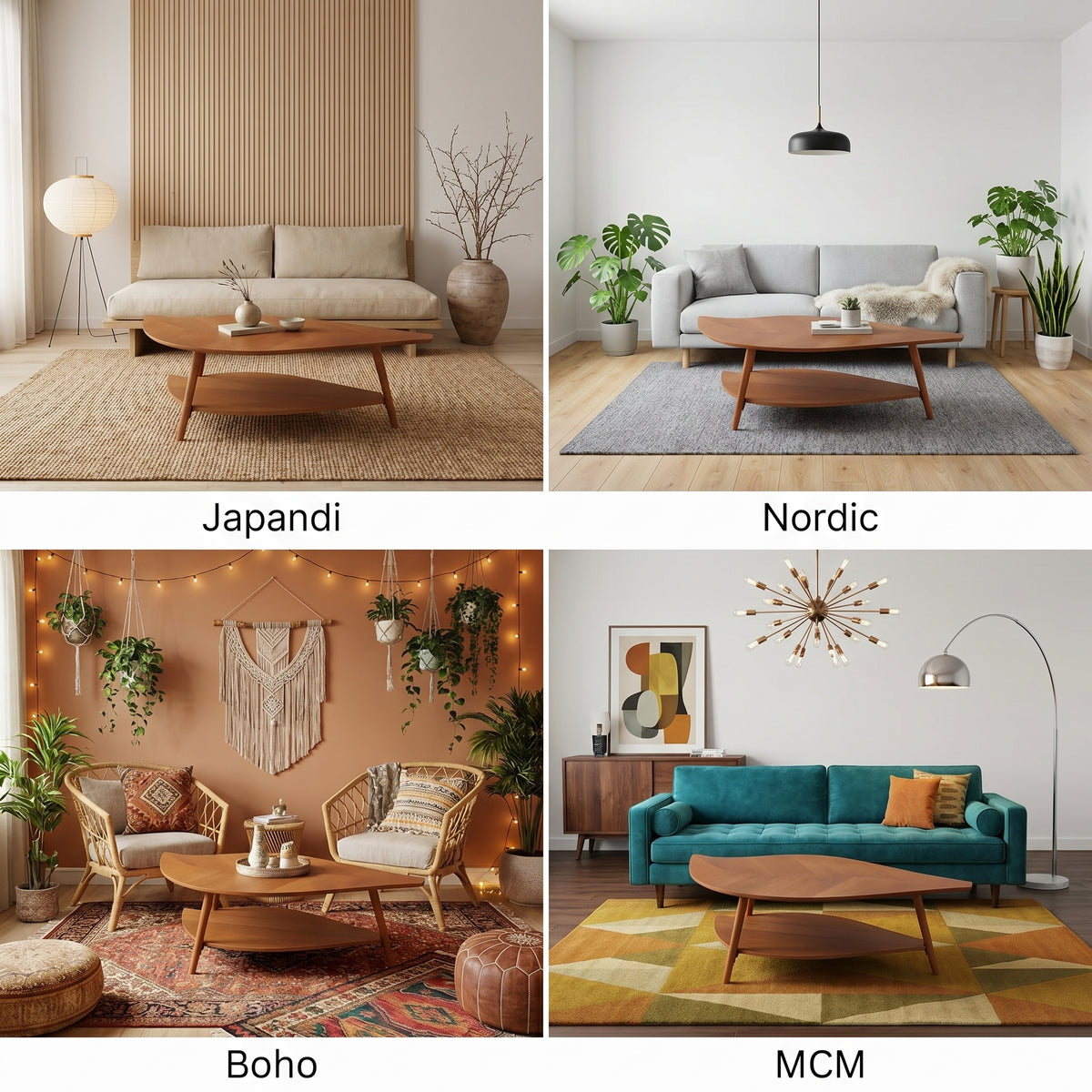 Durisen Mid Century Modern Coffee Table with Storage - 48" Leaf Shaped Wood Center Table - Real Wood Veneer & Solid Legs - Retro Surfboard Design for Living Room, Apartment & Small Spaces,Walnut / Black Options