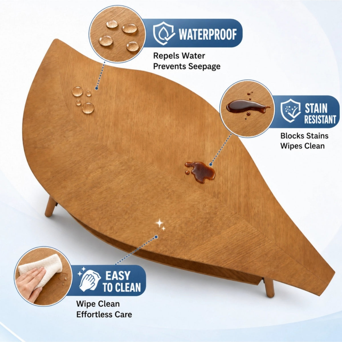 Durisen Mid Century Modern Coffee Table with Storage - 48" Leaf Shaped Wood Center Table - Real Wood Veneer & Solid Legs - Retro Surfboard Design for Living Room, Apartment & Small Spaces,Walnut / Black Options