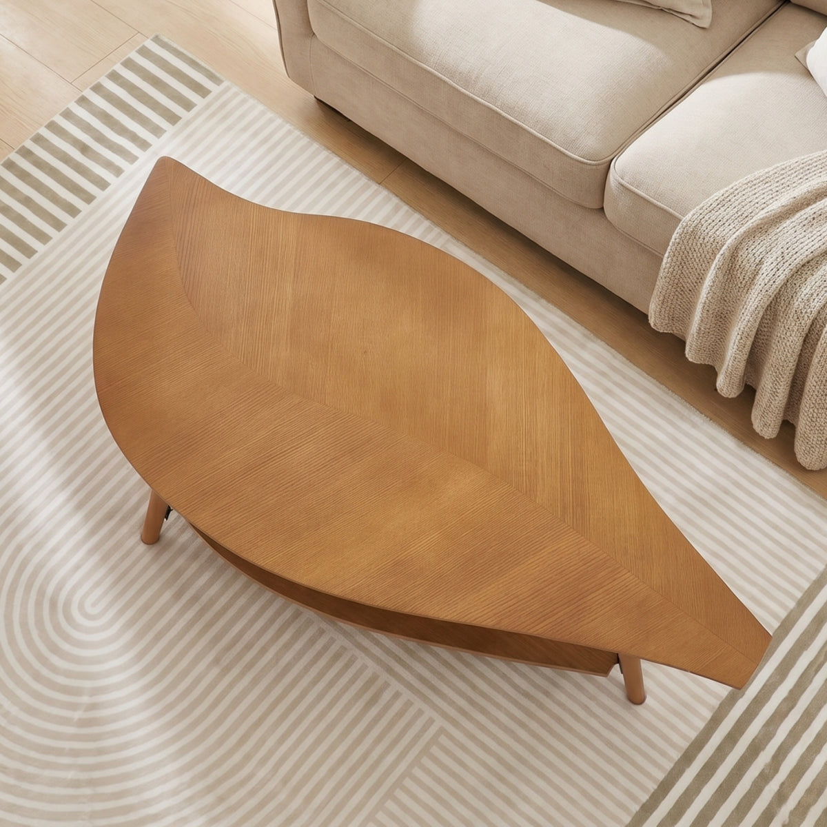 Durisen Mid Century Modern Coffee Table with Storage - 48" Leaf Shaped Wood Center Table - Real Wood Veneer & Solid Legs - Retro Surfboard Design for Living Room, Apartment & Small Spaces,Walnut / Black Options